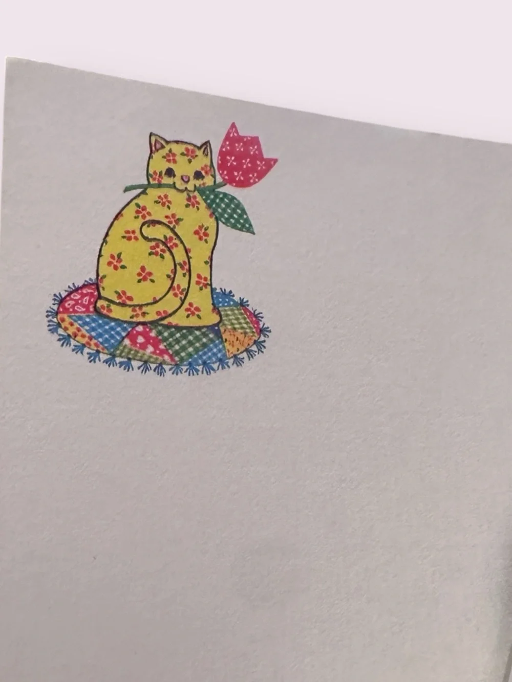 Vintage Quilt Floral Pattern Cat Note Paper Set 6 w/Cat 12 Plain White 6 x 8